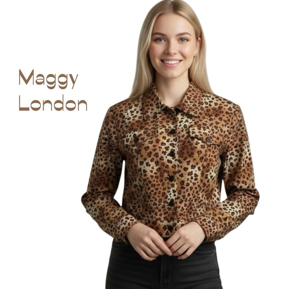 Maggy London Pure Silk Animal Print Coastal Grandma Jacket NWOT Size 8P